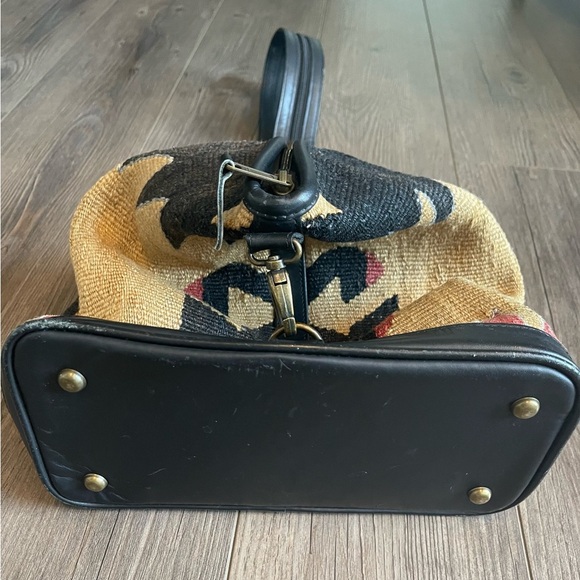 Kilim Black and Tan Tapestry Small Backpack with Black Leather Trim - Picture 7 of 16